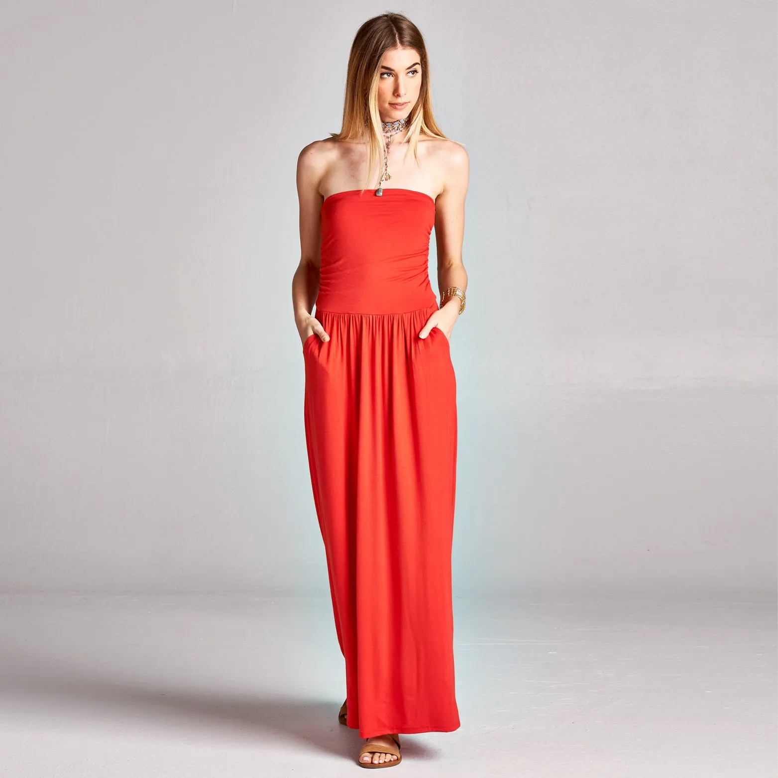 Solid Strapless Maxi Dress