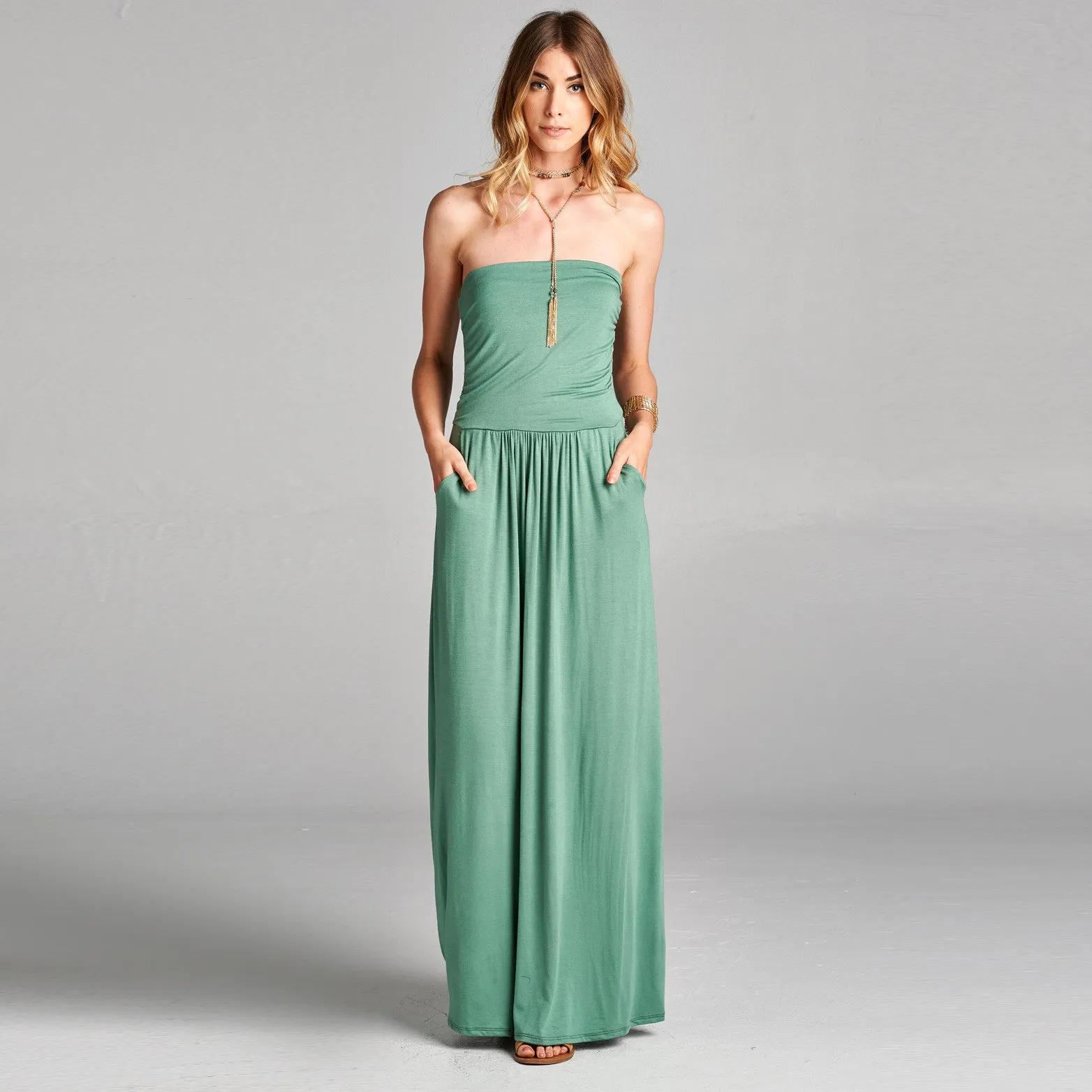 Solid Strapless Maxi Dress