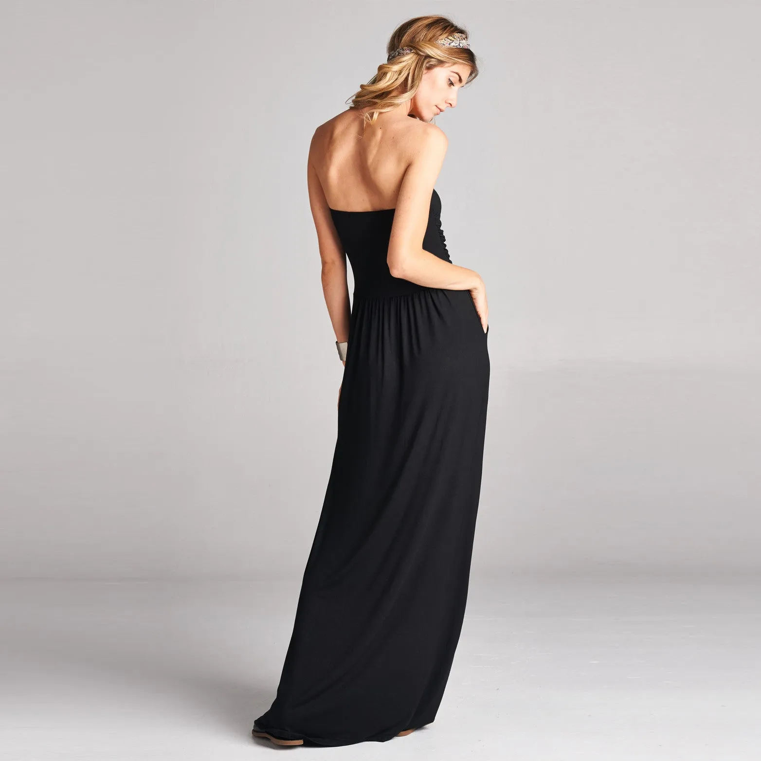 Solid Strapless Maxi Dress