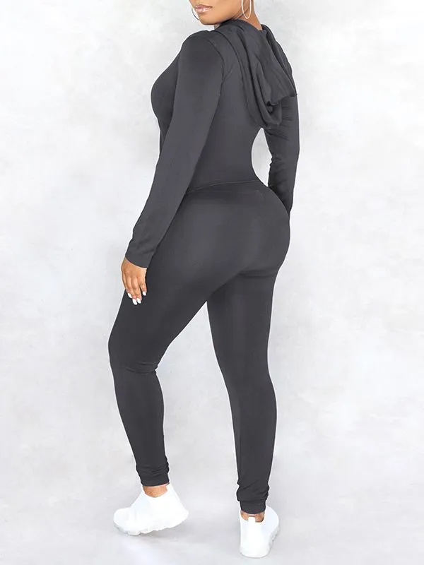 Solid Zip Hoodie & Pants Set