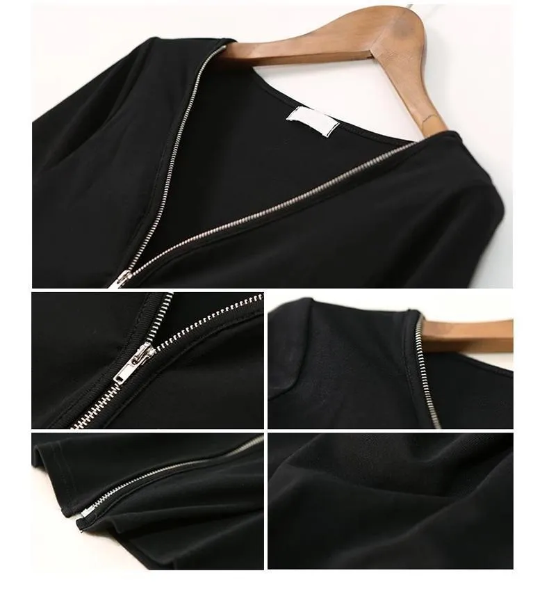 Solid Zip-Up V-Neck Shirt