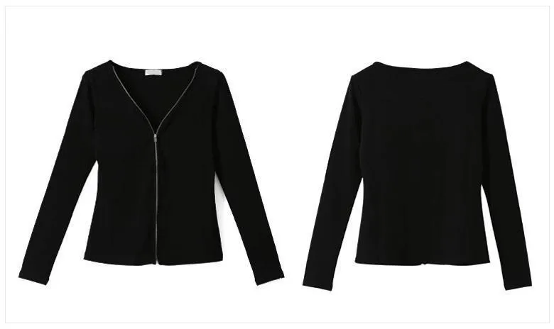 Solid Zip-Up V-Neck Shirt