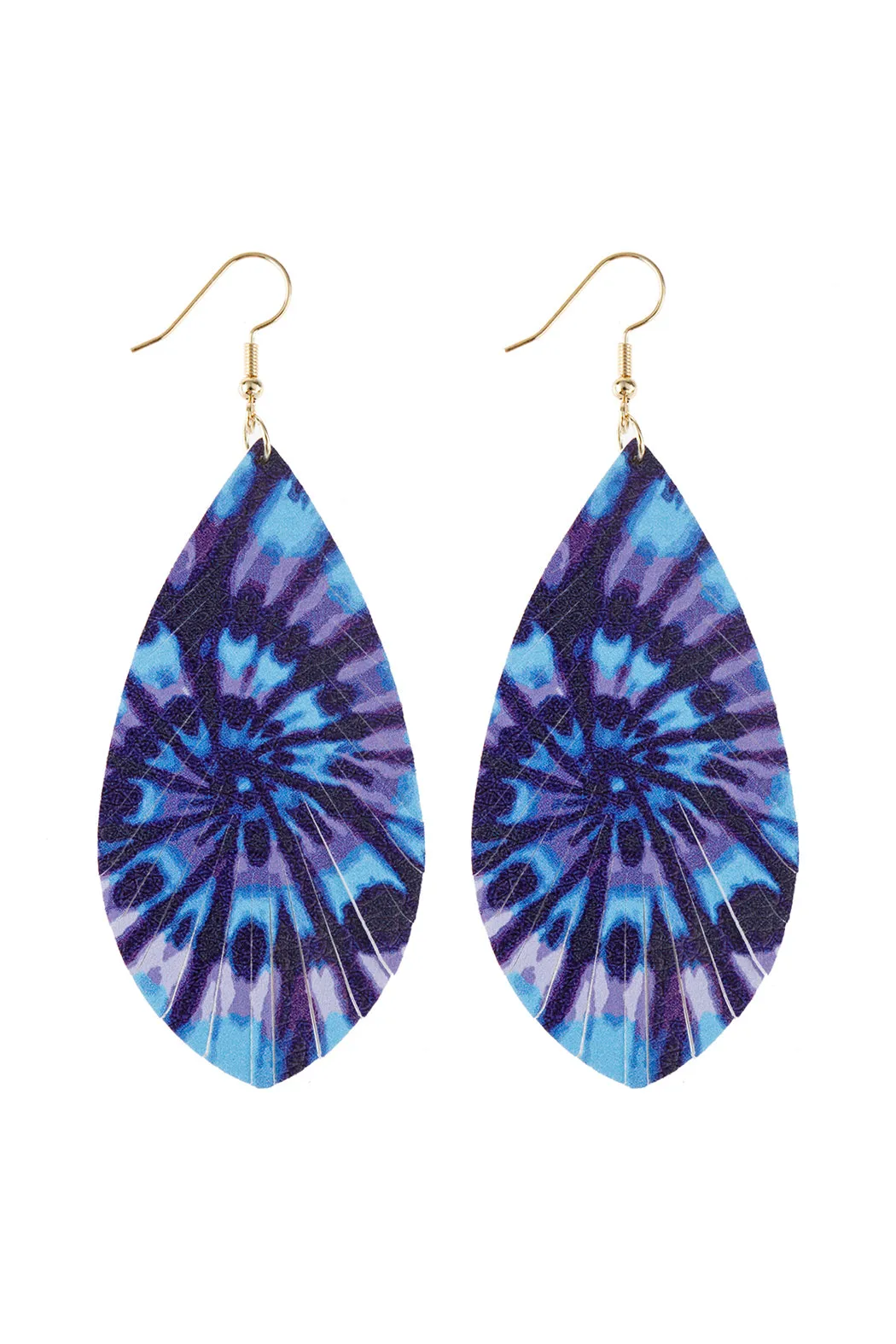SPIRAL ABSTRACT NAVY PRINTED LEATHER TASSEL HOOK EARRINGS