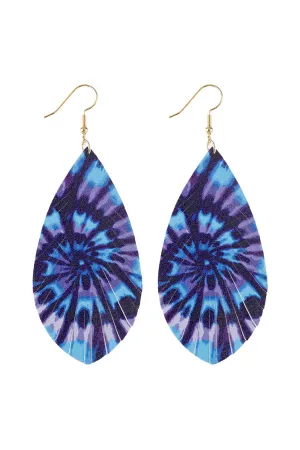 SPIRAL ABSTRACT NAVY PRINTED LEATHER TASSEL HOOK EARRINGS