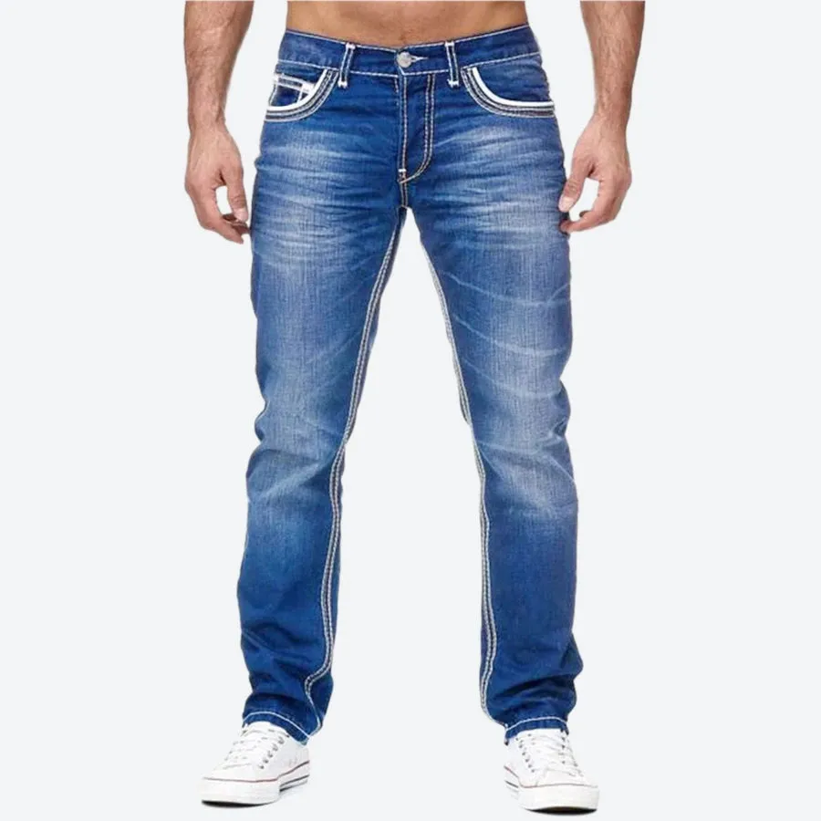Straight Fit Contrast Stitch Denim Jeans
