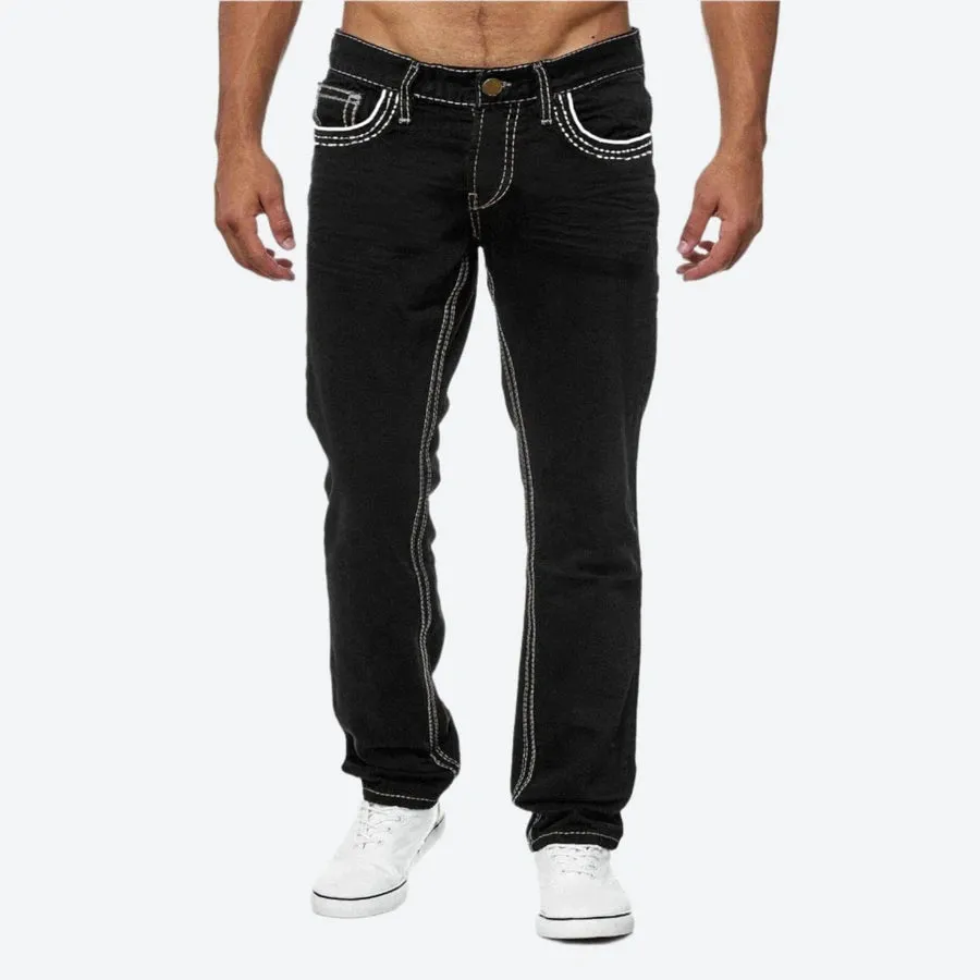 Straight Fit Contrast Stitch Denim Jeans
