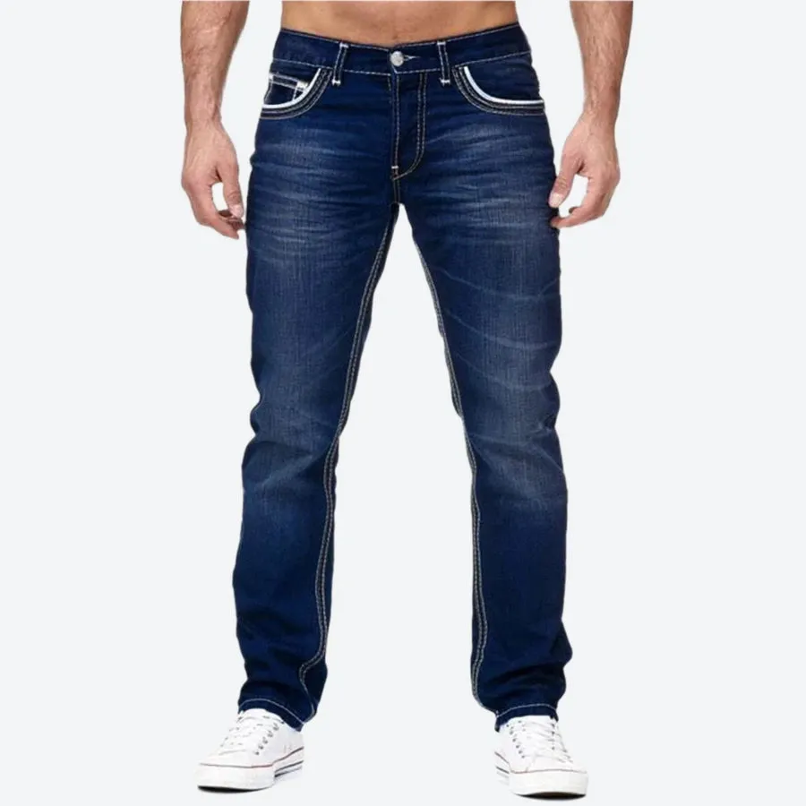 Straight Fit Contrast Stitch Denim Jeans
