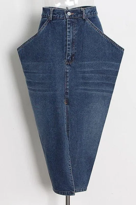 Street Style Long Inverted Triangle Denim Skirt