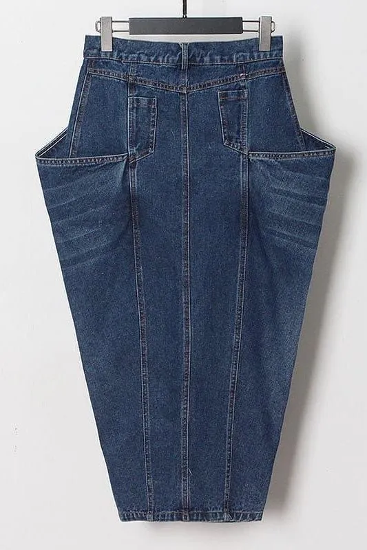 Street Style Long Inverted Triangle Denim Skirt