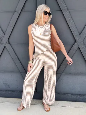 Stripe Wide Leg Knit Pants In Sand