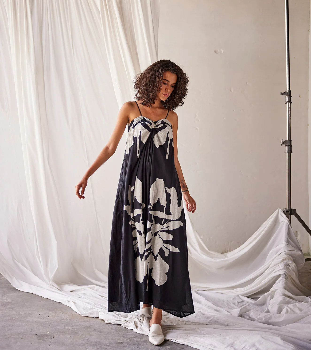 Summer Dress Cotton Printed-Black White-Fashion Edit Indian Summer-KW807-Khara Kapas