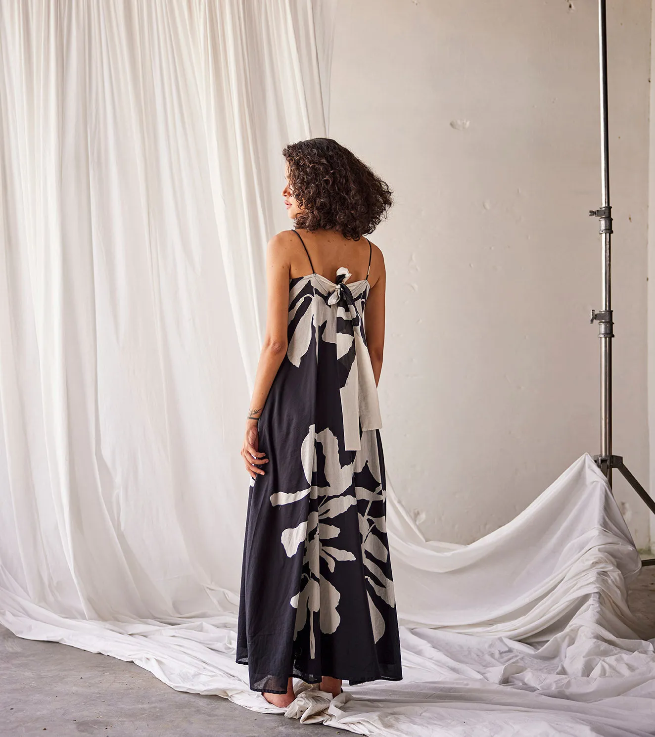 Summer Dress Cotton Printed-Black White-Fashion Edit Indian Summer-KW807-Khara Kapas