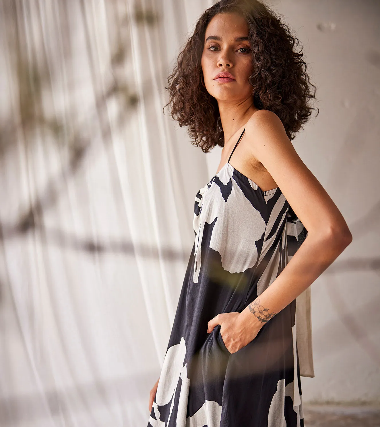 Summer Dress Cotton Printed-Black White-Fashion Edit Indian Summer-KW807-Khara Kapas