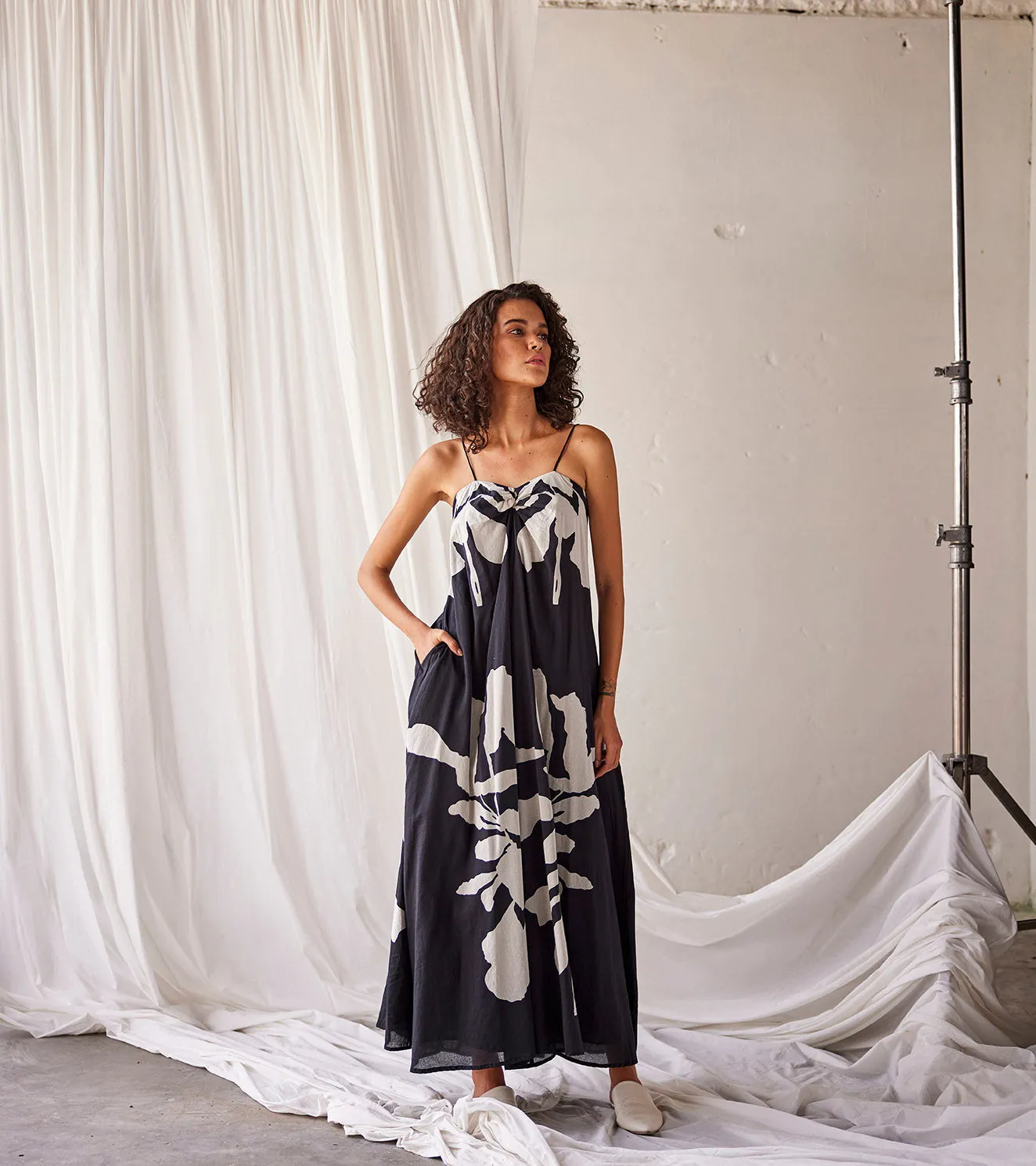 Summer Dress Cotton Printed-Black White-Fashion Edit Indian Summer-KW807-Khara Kapas