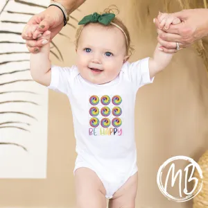 Tie Dye Smiley Be Happy Ruffle Tee or Onesie | Smiley | Toddler | Baby | Girl |