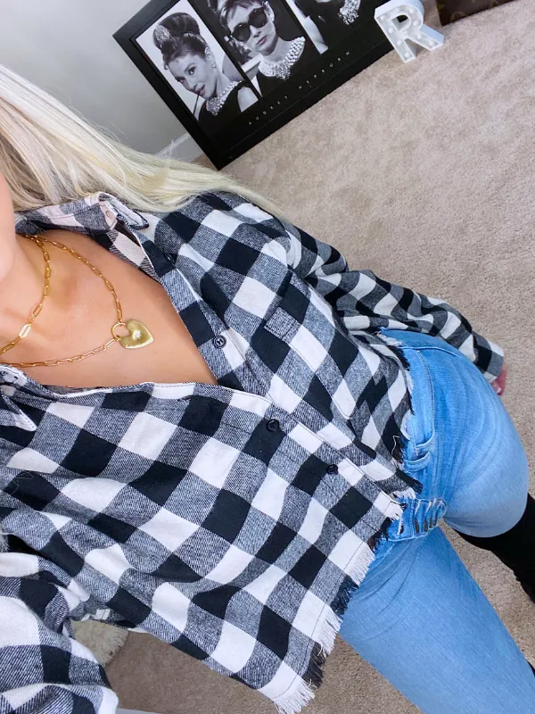 Trendy Lumberjack Cropped Flannel, Black and White