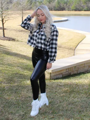 Trendy Lumberjack Cropped Flannel, Black and White