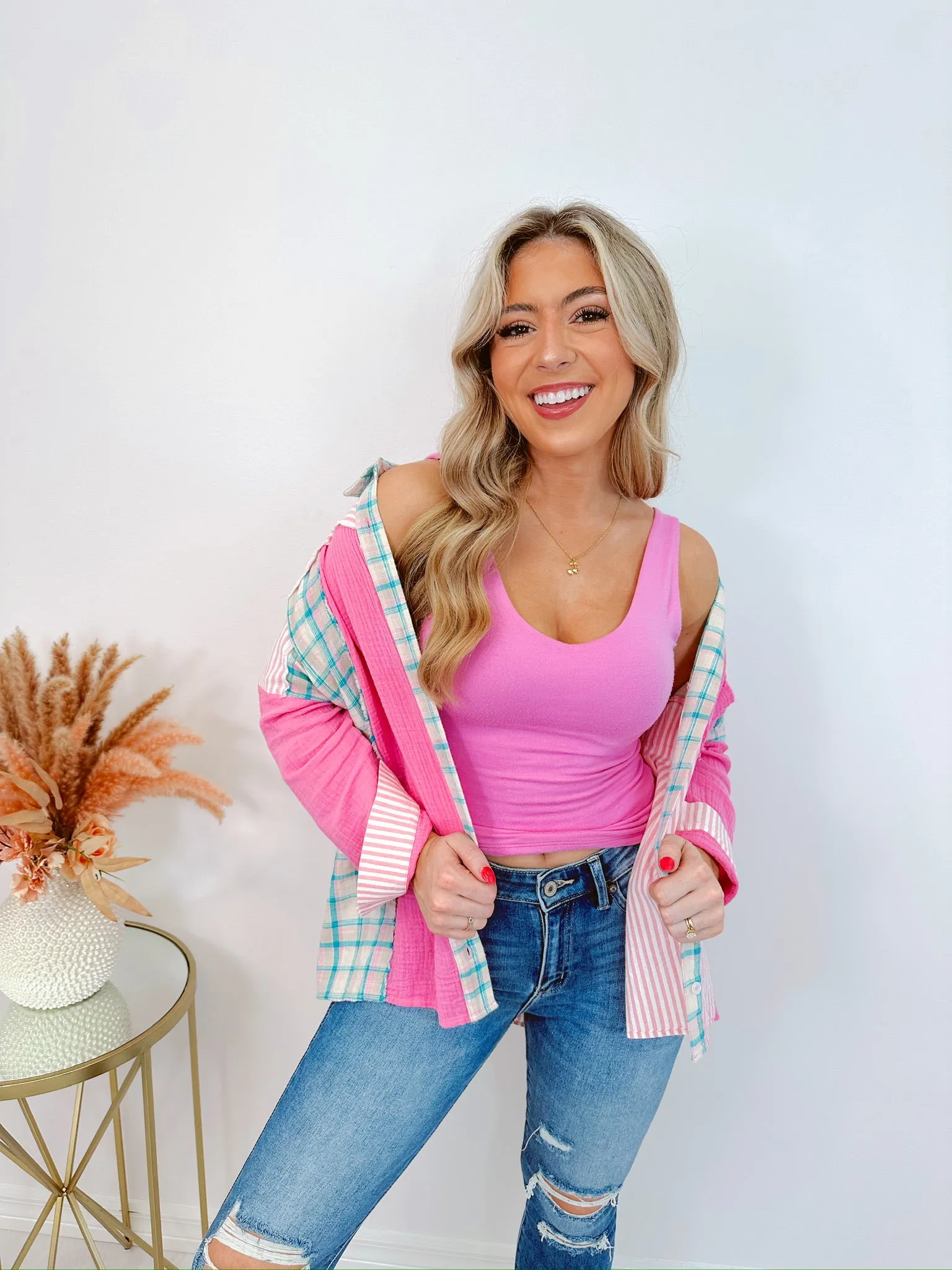 Trio Trendy Patchwork Collared Shirt