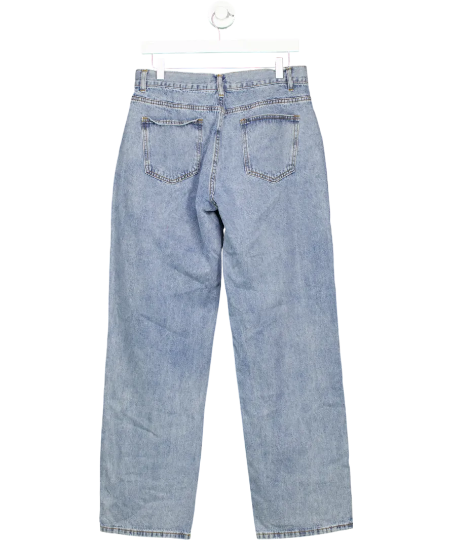 White Fox Fashion Society Mid Rise Straight Leg Jeans Blue Wash UK L