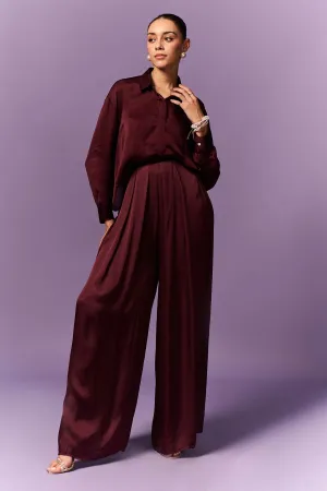 Wine Collar Shirt & Palazzo