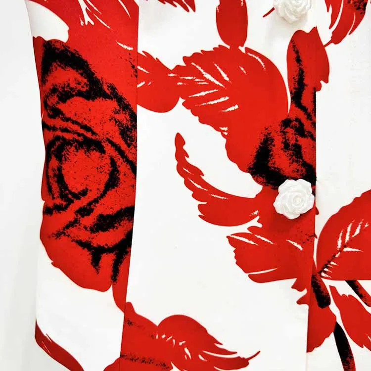 Women One Shoulder Printed Cropped Top and Pants Suit Printing Two Pieces Formal Set