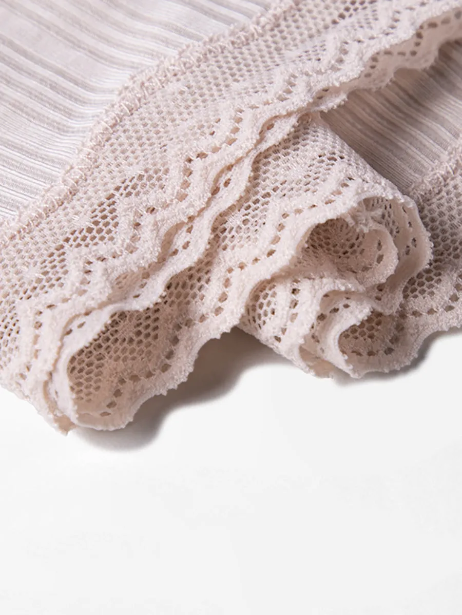 Women Pure Color Lace Waist Safety Bottom Pants