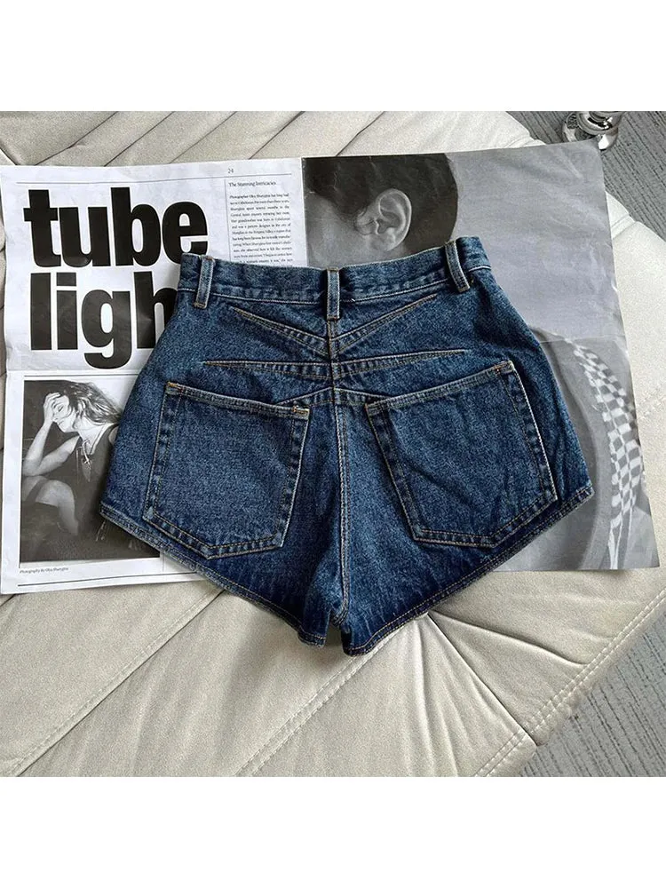 Women's Blue Denim Shorts Loose Jean Shorts Y2k Aesthetic Oversized Wide Cowboy Short Pants