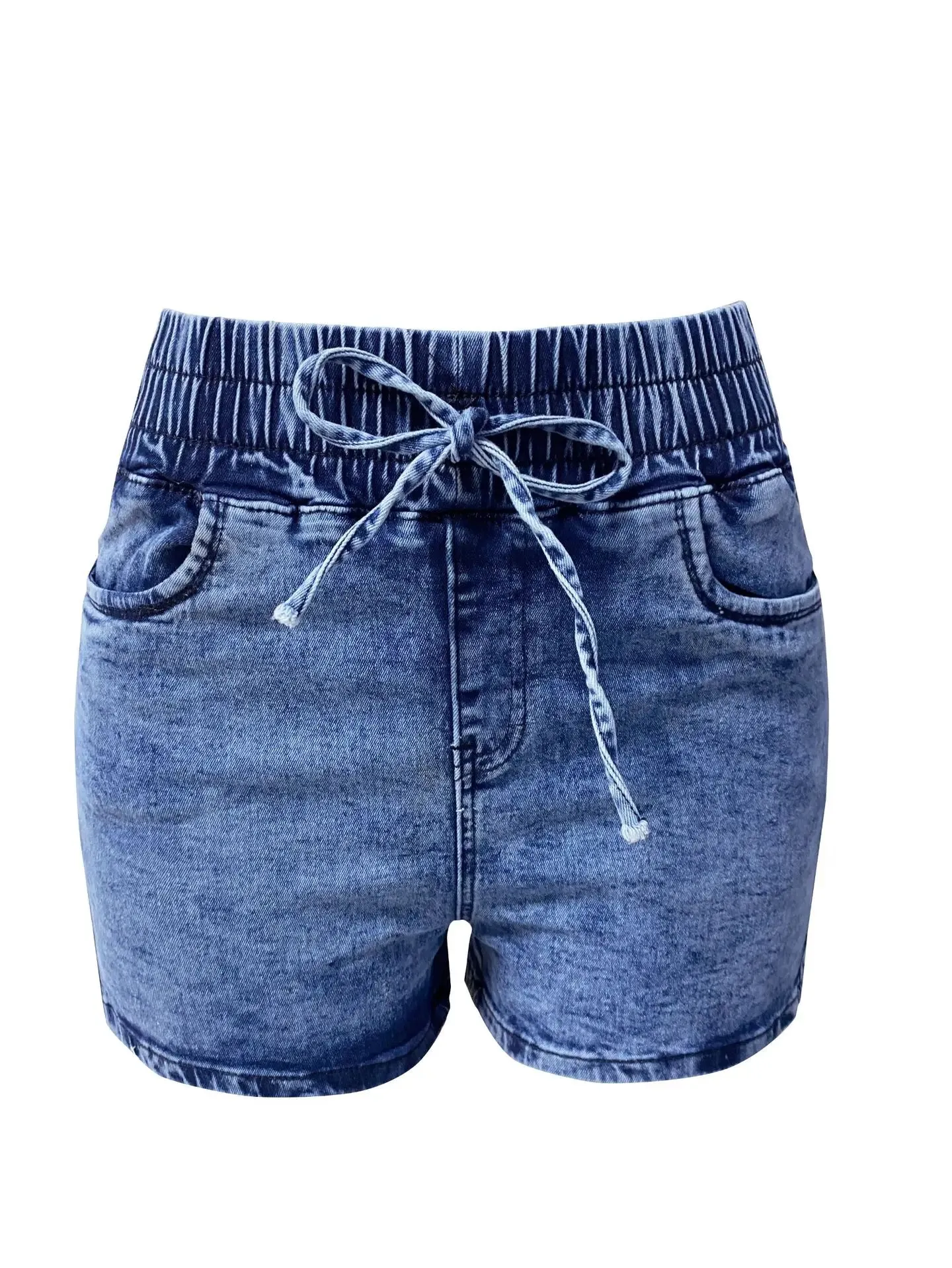 Women's Jean Shorts Casual High Waist Pockets Elastic Waist Drawstring Denim Shorts