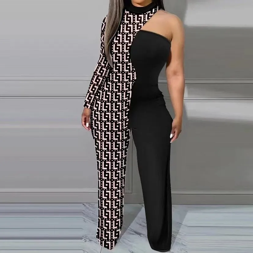 Women's Jumpsuit Fashion Print Pants Sexy Off Shoulder Elegant Jumpsuit