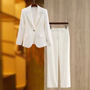 Women's pantsuits one button blazer and straight leg pants two-piece pants sets