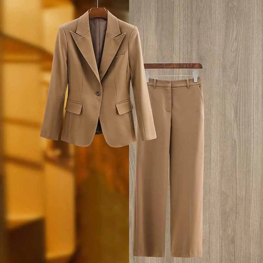 Women's pantsuits one button blazer and straight leg pants two-piece pants sets