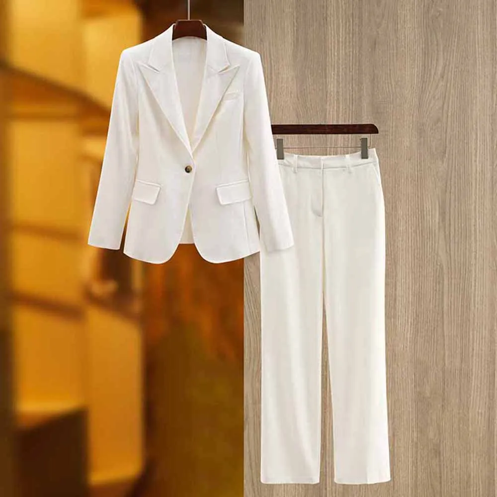 Women's pantsuits one button blazer and straight leg pants two-piece pants sets