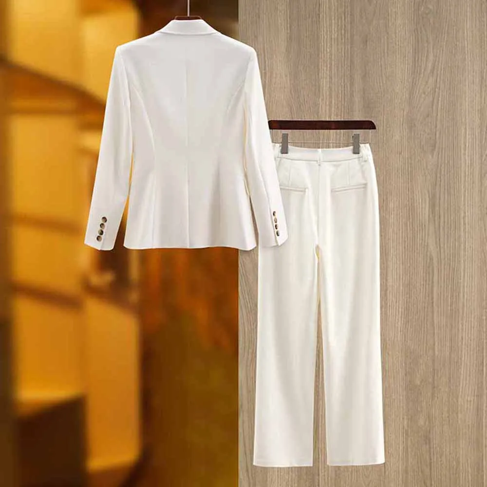 Women's pantsuits one button blazer and straight leg pants two-piece pants sets