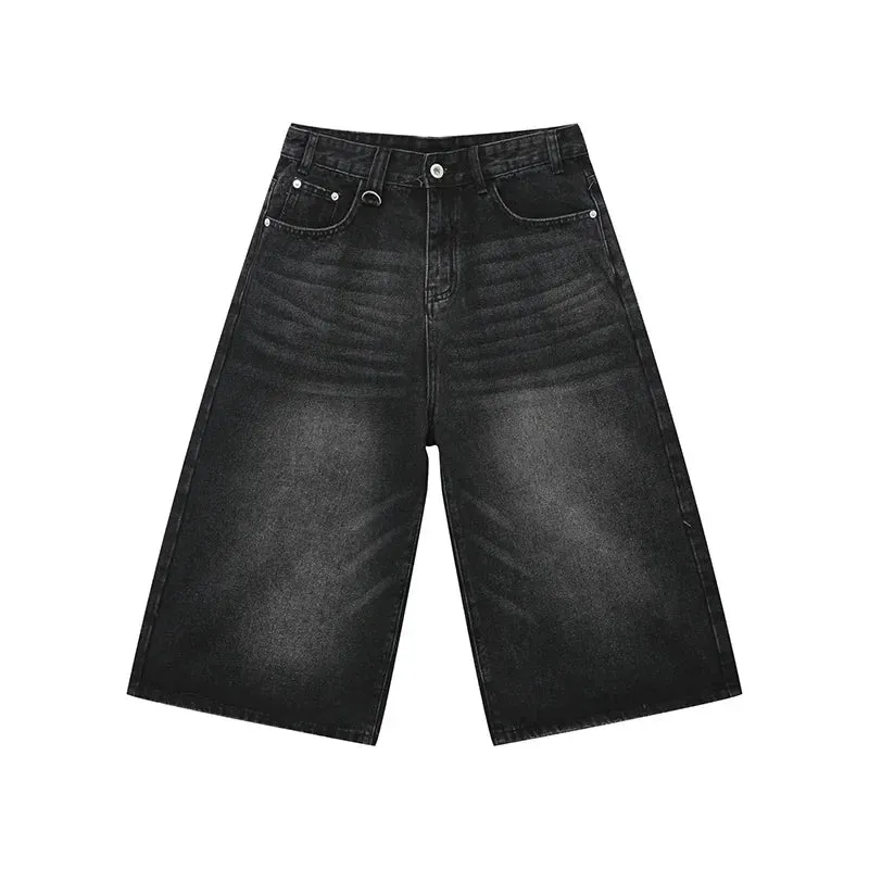 Women's Retro Wide Leg Baggy Jean Shorts Casual Denim Shorts Aesthetic High Waist Loose Shorts New Fashion Punk Shorts