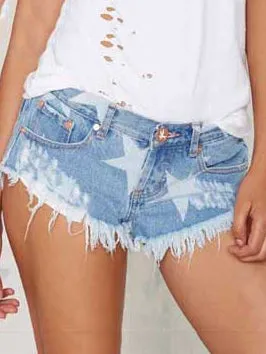 Women's Star Print Tassel Denim Shorts