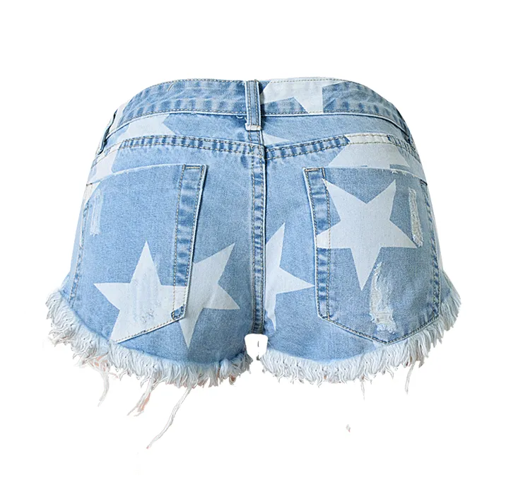 Women's Star Print Tassel Denim Shorts