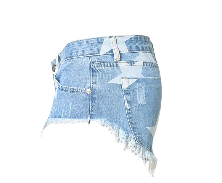 Women's Star Print Tassel Denim Shorts