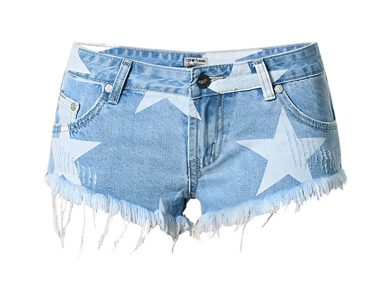 Women's Star Print Tassel Denim Shorts