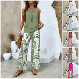 Women’s Trendy Print 2 Piece Outfits Sleeveless Top & Pants