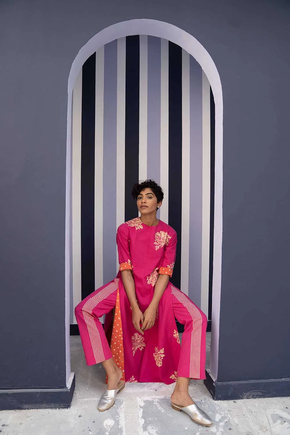 YAM   I   Seville BORA KURTA SET 2  (KURTA & PANTS) COTTON PINK YAMBILLIE05