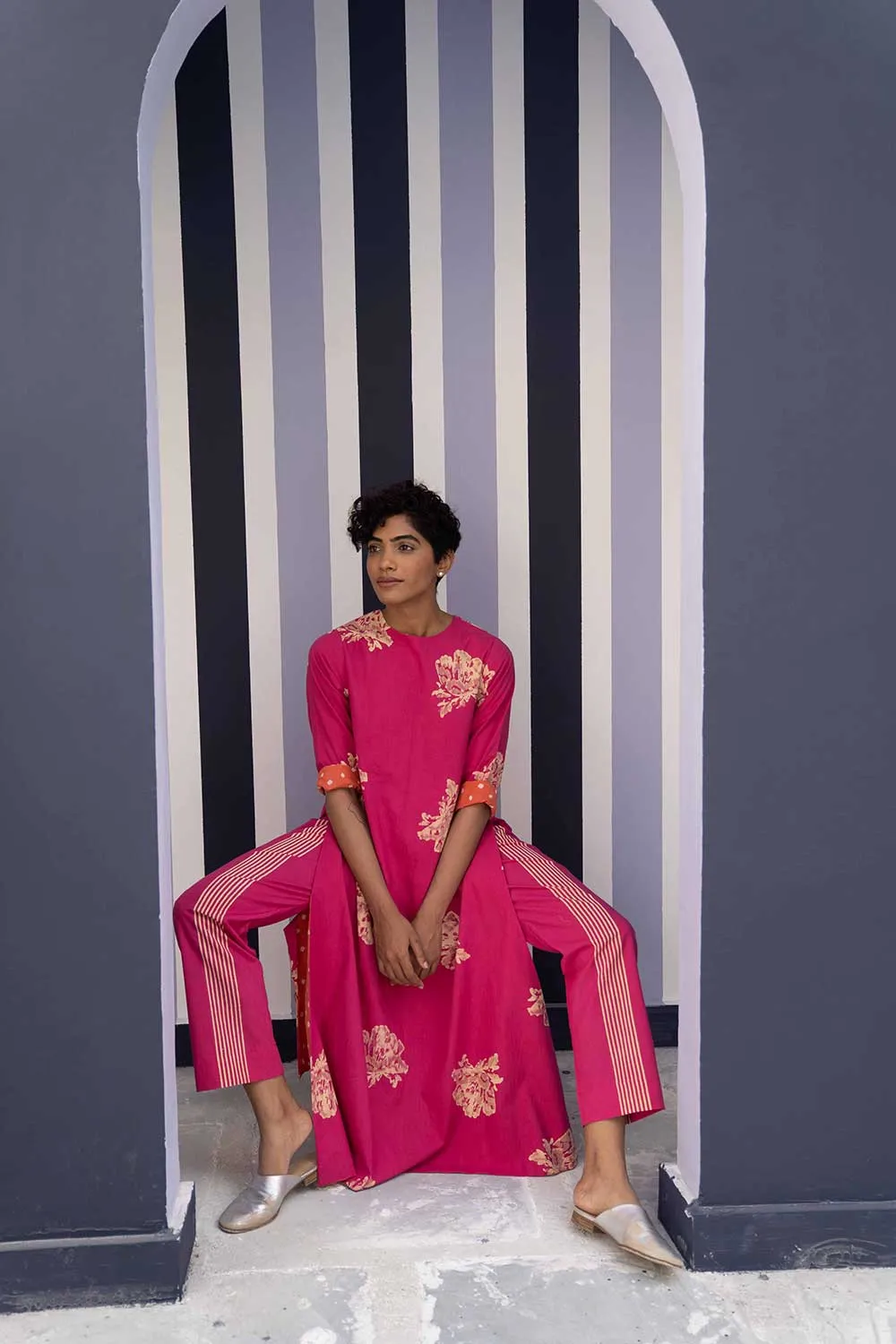 YAM   I   Seville BORA KURTA SET 2  (KURTA & PANTS) COTTON PINK YAMBILLIE05