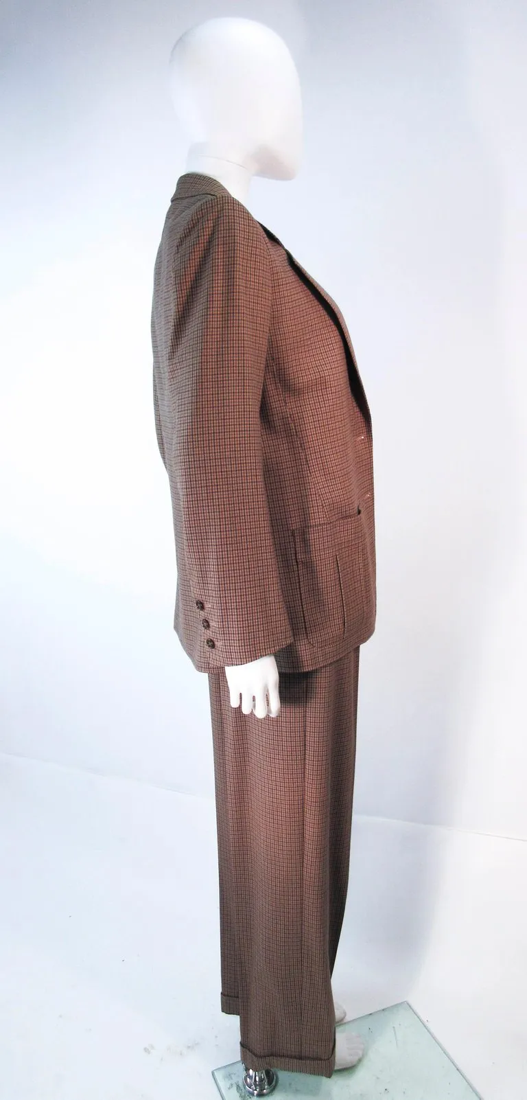 YVES SAINT LAURENT Classic 3 pc Brown Pantsuit with Belt