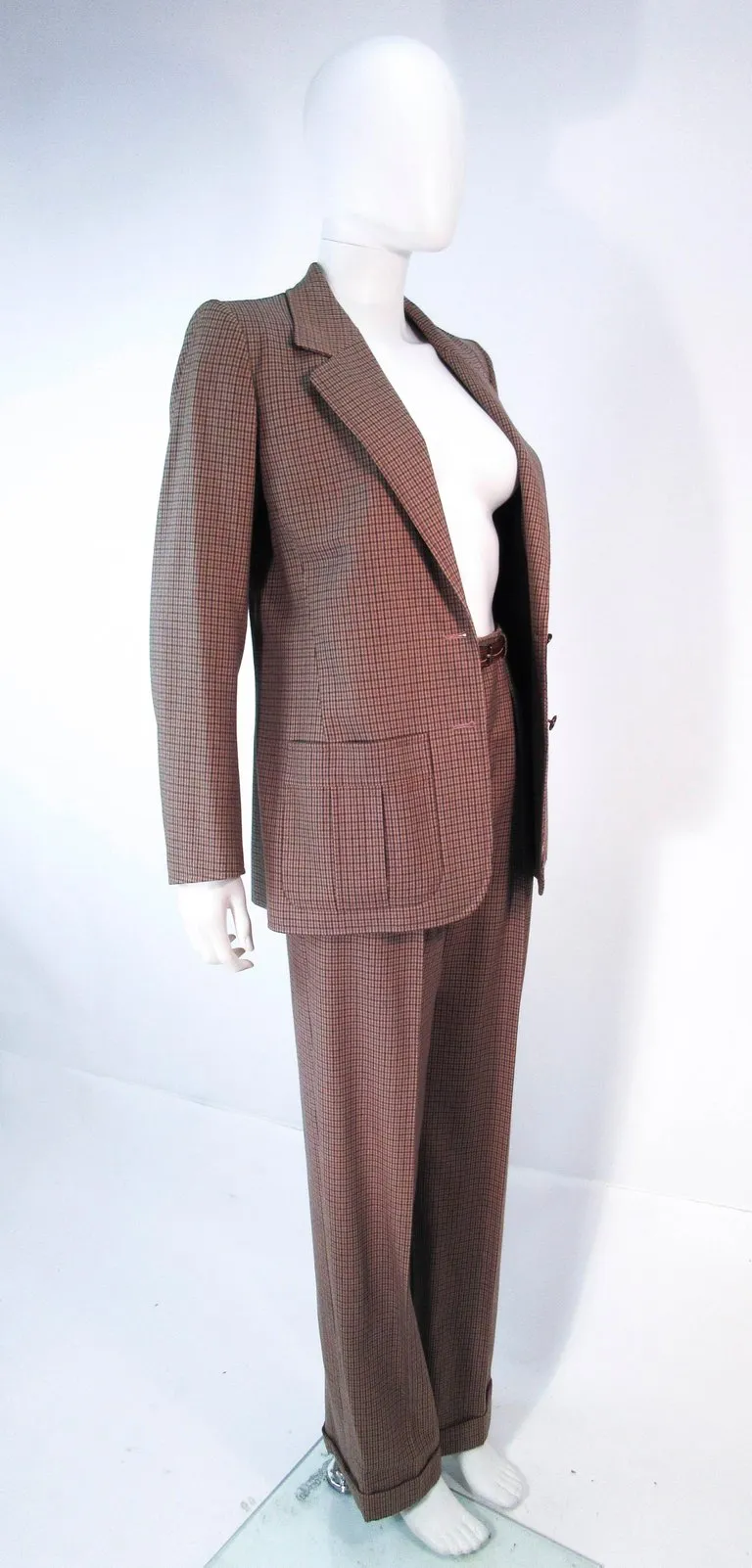 YVES SAINT LAURENT Classic 3 pc Brown Pantsuit with Belt