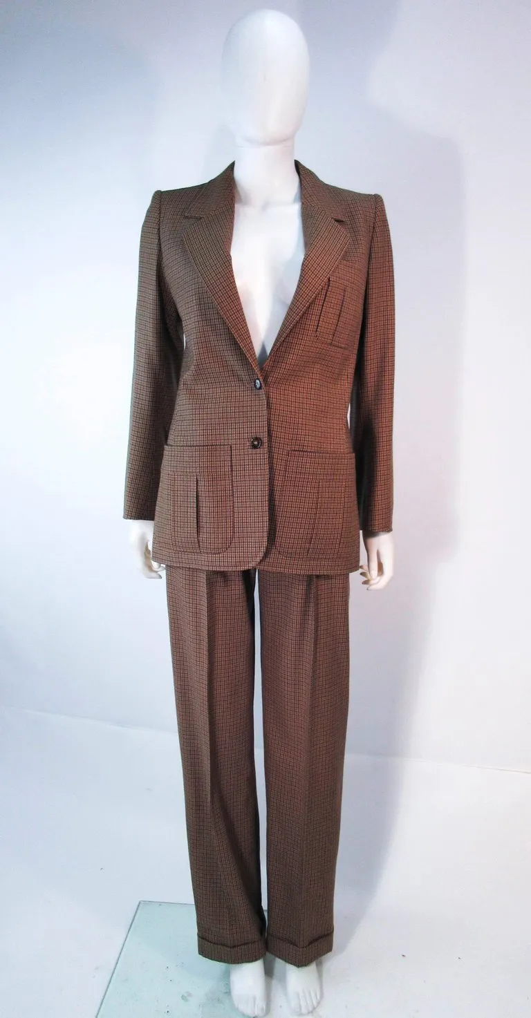 YVES SAINT LAURENT Classic 3 pc Brown Pantsuit with Belt