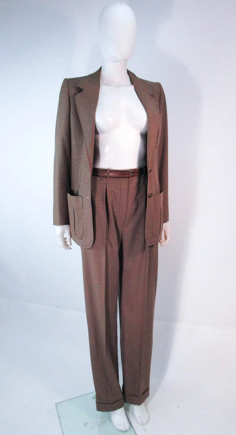 YVES SAINT LAURENT Classic 3 pc Brown Pantsuit with Belt