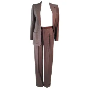 YVES SAINT LAURENT Classic 3 pc Brown Pantsuit with Belt