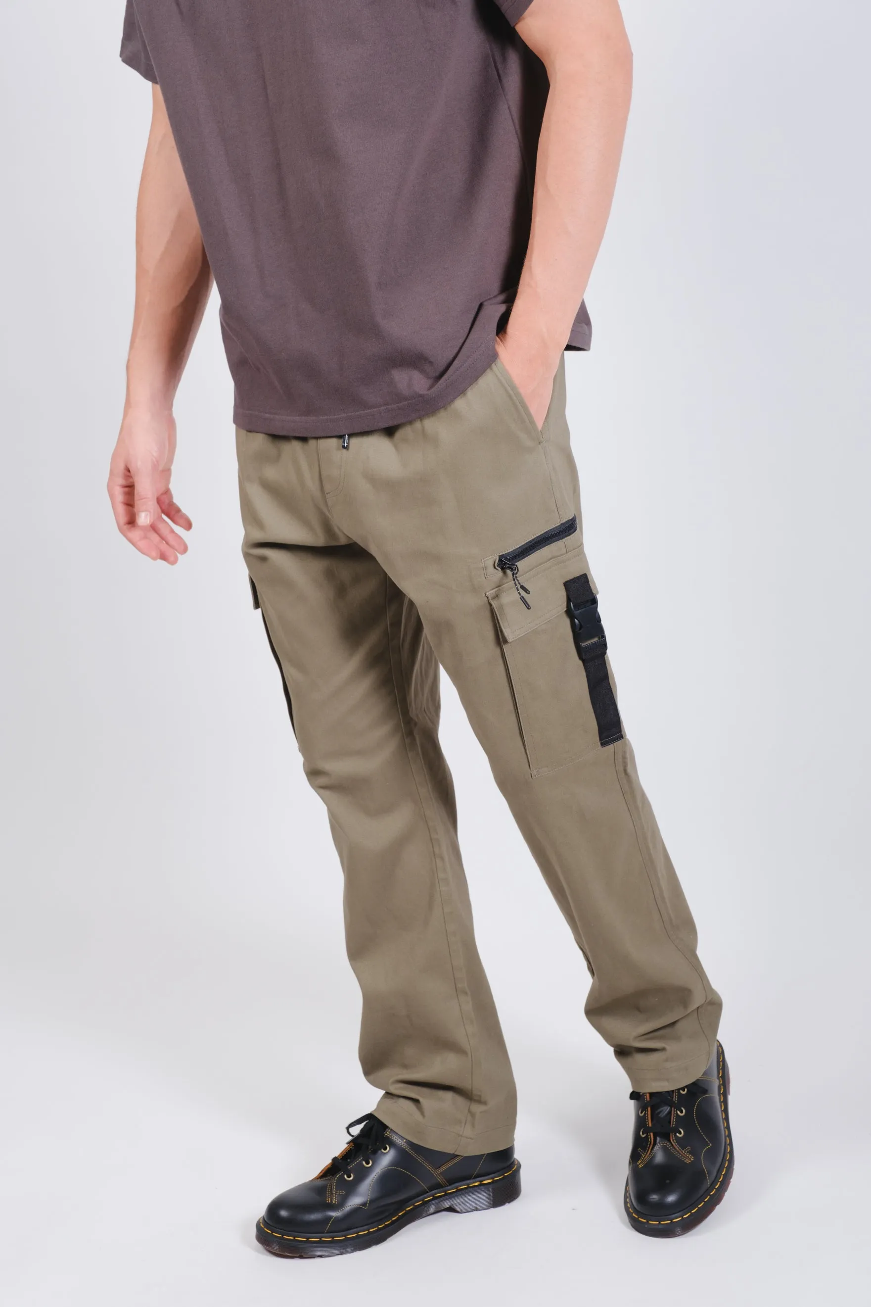 Zip Buckle Pocket Twill Cargo Pant