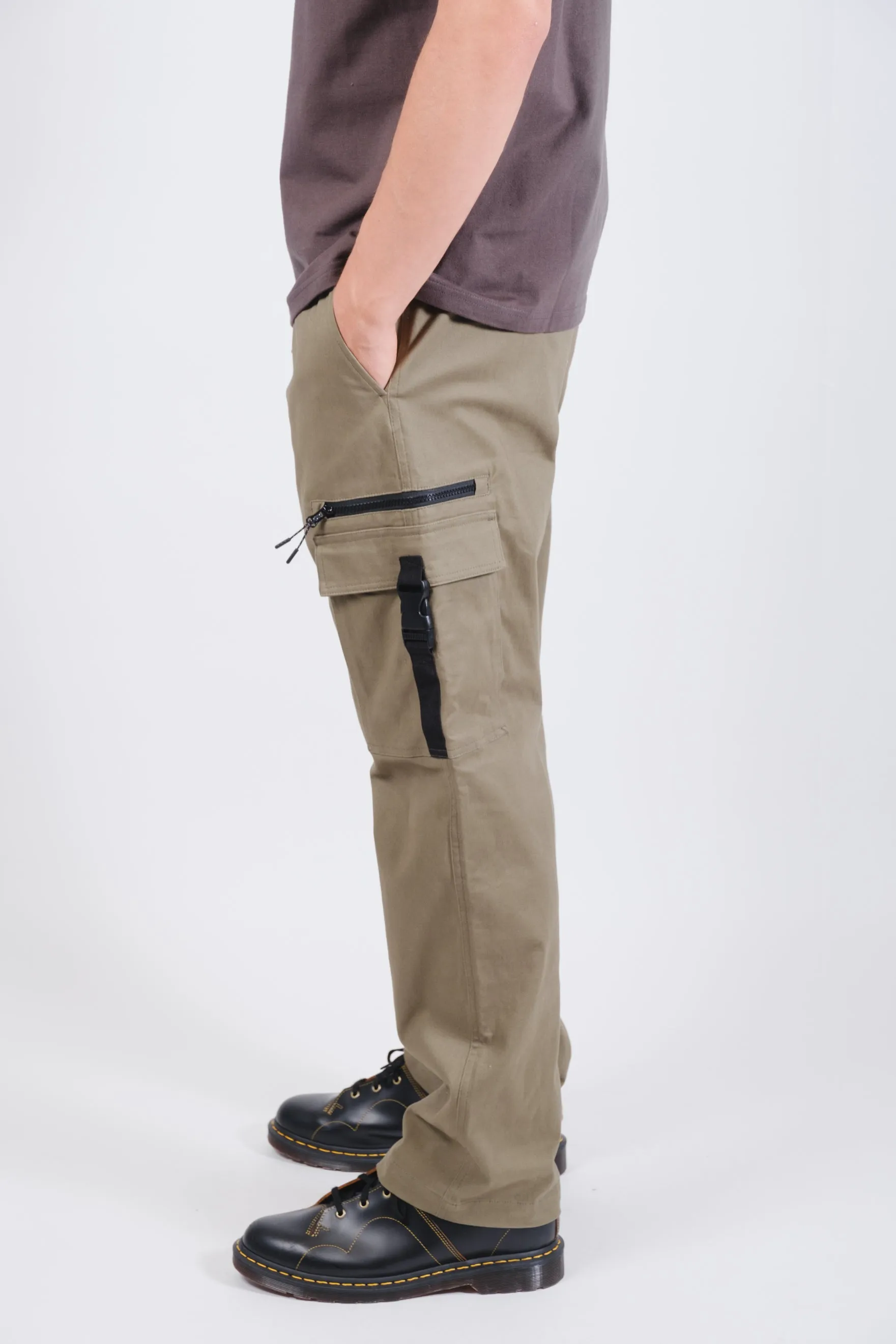 Zip Buckle Pocket Twill Cargo Pant